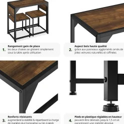 Ensemble chaises de salle à manger 3 pièces Bois et Acier Bois foncé