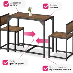 Ensemble chaises de salle à manger 3 pièces Bois et Acier Bois foncé