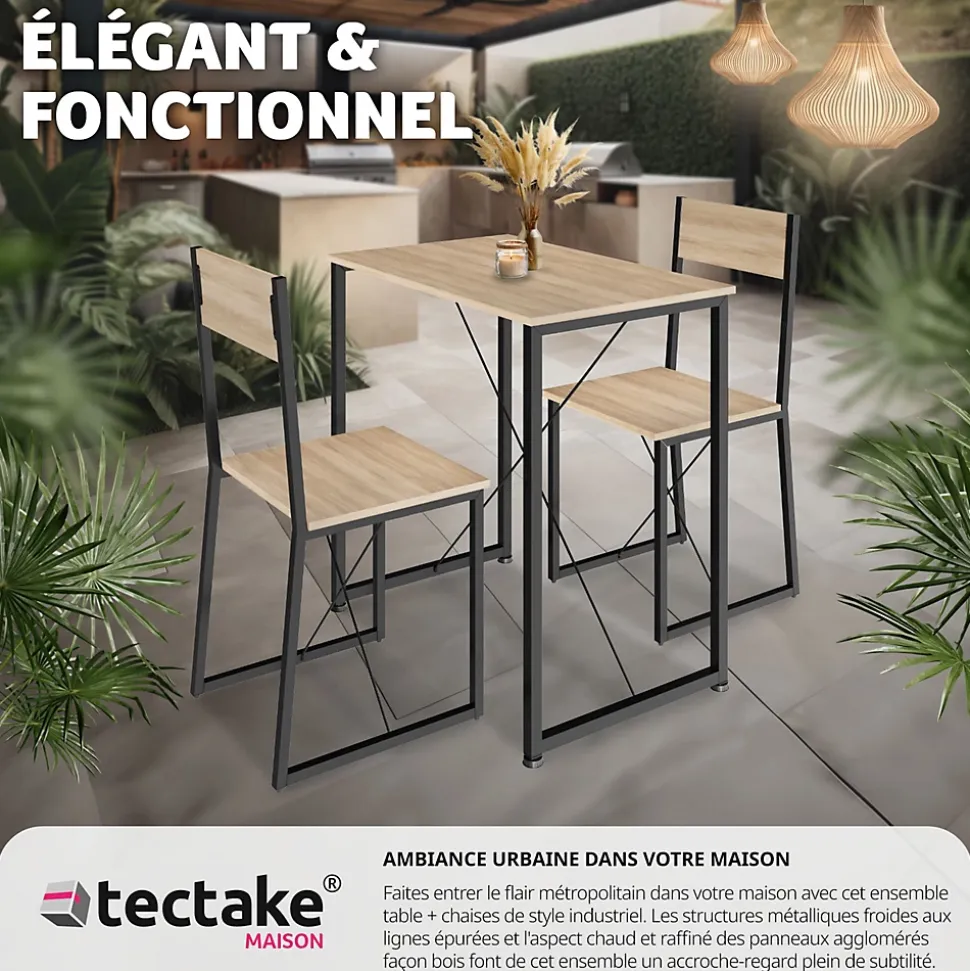 Ensemble chaises de salle à manger 3 pièces Bois et Acier Bois clair