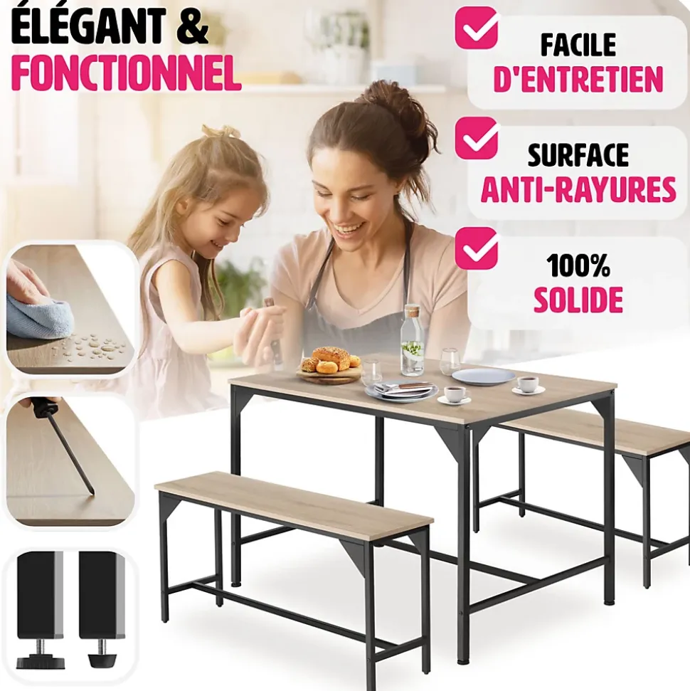 Ensemble chaises de salle à manger 3 pièces Bois et Acier Bois clair