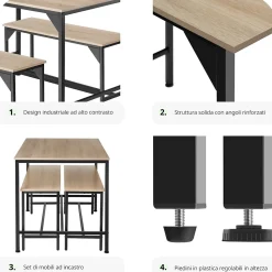 Ensemble chaises de salle à manger 3 pièces Bois et Acier Bois clair