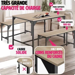 Ensemble chaises de salle à manger 3 pièces Bois et Acier Bois clair