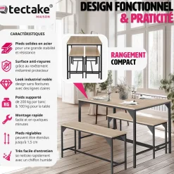 Ensemble chaises de salle à manger 3 pièces Bois et Acier Bois clair
