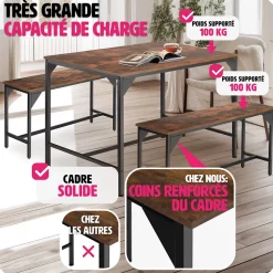 Ensemble chaises de salle à manger 3 pièces Bois et Acier Bois foncé