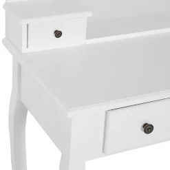 Ensemble coiffeuse et tabouret style baroque 5 tiroirs miroir ovale pivotant MDF bois blanc