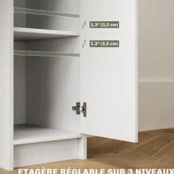 Ensemble coiffeuse miroir avec tabouret - porte, tiroir, 4 étagères, niche - blanc
