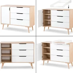Ensemble Commode à Langer Et Lit Bébé Style Scandinave 120x60 Blanc