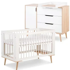 Ensemble Commode à Langer Et Lit Bébé Style Scandinave 120x60 Blanc