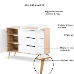 Ensemble Commode à Langer Et Lit Bébé Style Scandinave 120x60 Blanc