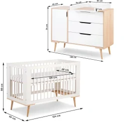 Ensemble Commode à Langer Et Lit Bébé Style Scandinave 120x60 Blanc