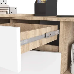 Ensemble d'angle AKORD bureau B17 avec commode Chêne Sonoma 120 cm 1 porte 1 tiroir façade Blanche 6 étagères 120x126x79 cm