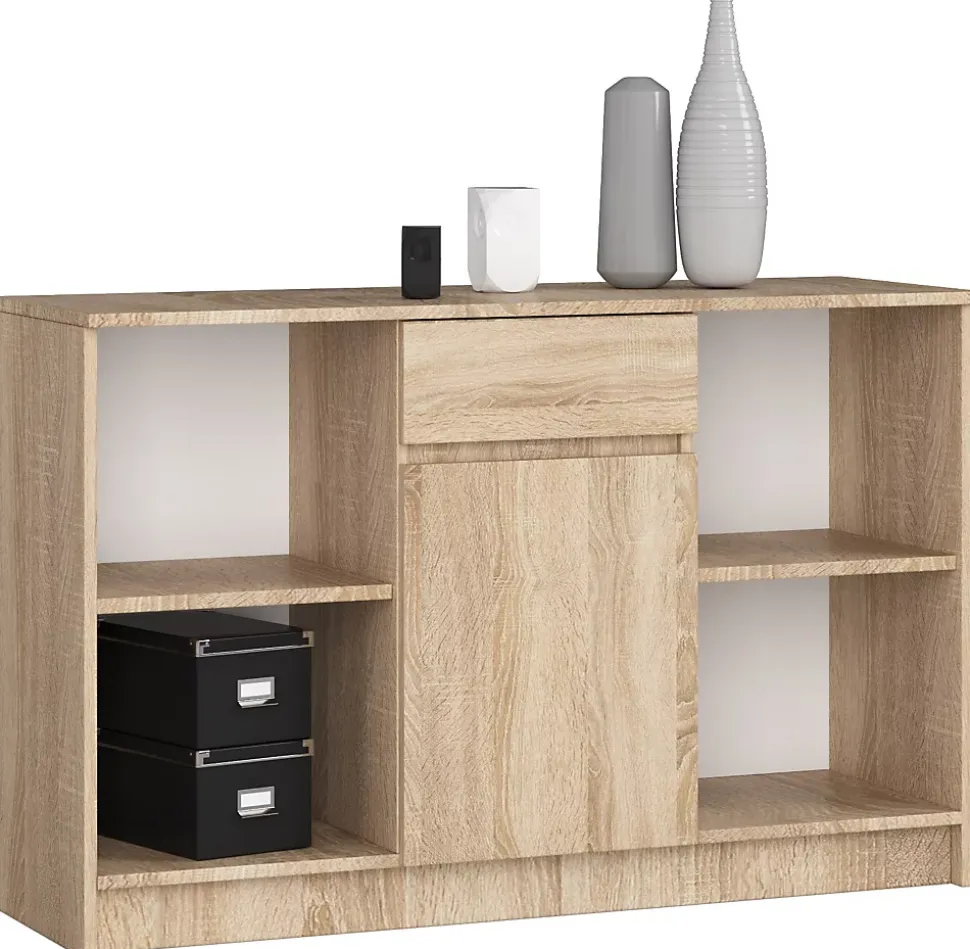 Ensemble d'angle AKORD bureau B17 avec commode Chêne Sonoma 120 cm 1 porte 1 tiroir façade Chêne Sonoma 6 étagères 120x126x79 cm