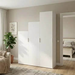 Ensemble d’armoires portes battantes sous pente et/ou comble blanches avec étagère à chaussures GoodHome Atomia H. 225 x L. 150 x P. 60 cm