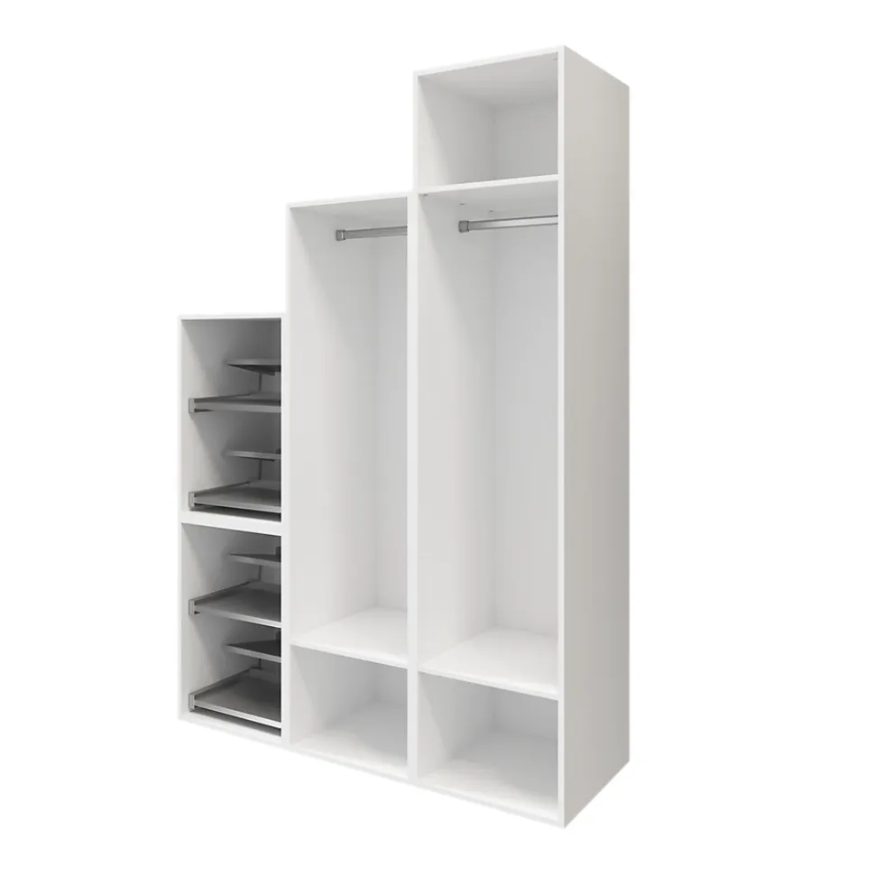 Ensemble d’armoires portes battantes sous pente et/ou comble blanches avec étagère à chaussures GoodHome Atomia H. 225 x L. 150 x P. 60 cm