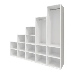 Ensemble d’armoires portes battantes sous pente et/ou comble blanches et effet chêne GoodHome Atomia H. 225 x L. 250 x P. 60 cm