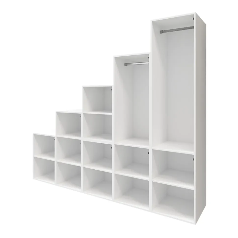 Ensemble d’armoires portes battantes sous pente et/ou comble blanches et effet chêne GoodHome Atomia H. 225 x L. 250 x P. 60 cm