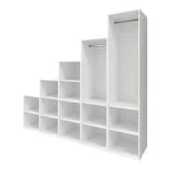 Ensemble d’armoires portes battantes sous pente et/ou comble blanches et effet chêne grisé GoodHome Atomia H. 225 x L. 250 x P. 60 cm