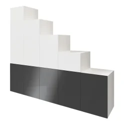 Ensemble d’armoires sous pente et/ou comble blanches et anthracite brillant avec range chaussures GoodHome Atomia H. 225 x L. 250 x P. 60 cm