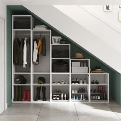 Ensemble d’armoires sous pente et/ou comble blanches et anthracite brillant avec range chaussures GoodHome Atomia H. 225 x L. 250 x P. 60 cm