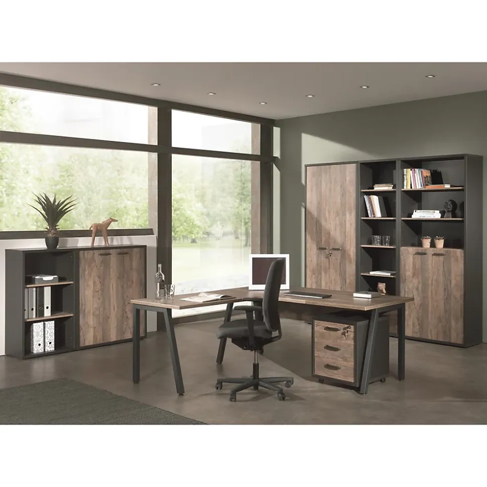 Ensemble de 8 meubles de bureau professionnel coloris chene vieilli et noir collection SOON