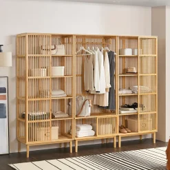 Ensemble de 1 portant Vemb et 2 étagères Trundholm bambou 185 x 240 x 45 cm naturel