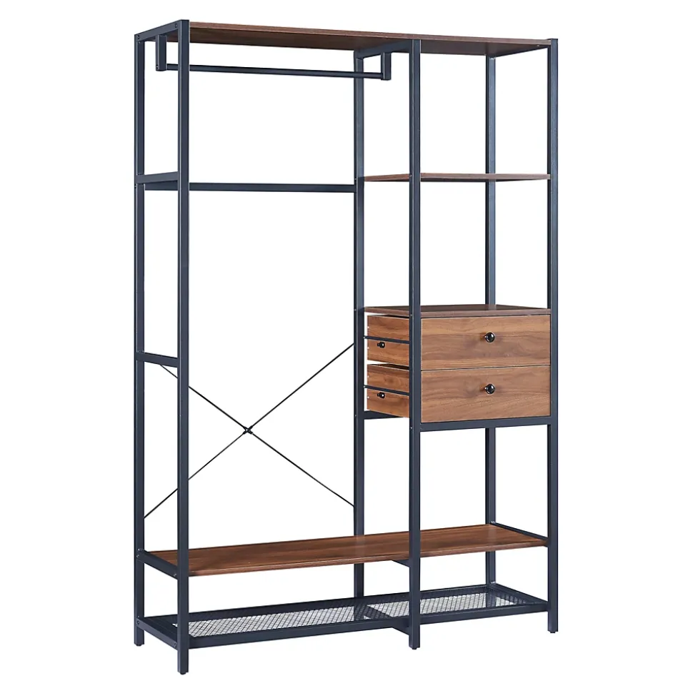 Ensemble de 3 portants à vêtements Larem 4 tiroirs armoire 6 compartiments noir effet noyer en.casa
