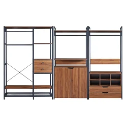 Ensemble de 3 portants à vêtements Larem 4 tiroirs armoire 6 compartiments noir effet noyer en.casa