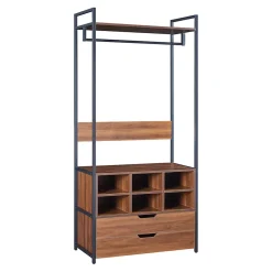 Ensemble de 3 portants à vêtements Larem 4 tiroirs armoire 6 compartiments noir effet noyer en.casa