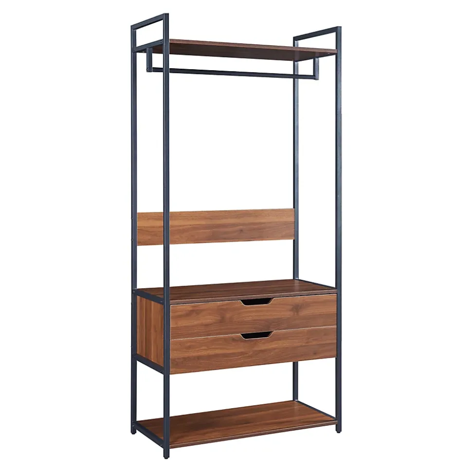 Ensemble de 2 portants à vêtements Larem armoire 2 tiroirs noir effet noyer en.casa