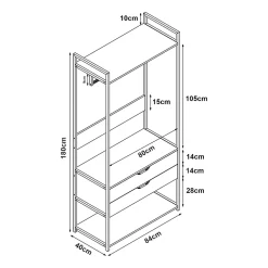 Ensemble de 2 portants à vêtements Larem armoire 2 tiroirs noir effet noyer en.casa