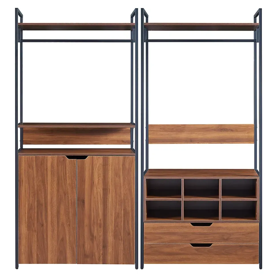Ensemble de 2 portants à vêtements Larem armoire 2 tiroirs 6 compartiments noir effet noyer en.casa