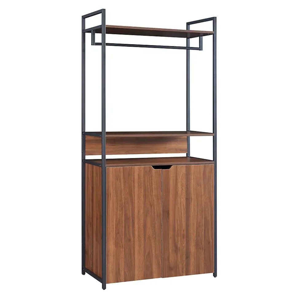 Ensemble de 2 portants à vêtements Larem armoire 2 tiroirs 6 compartiments noir effet noyer en.casa