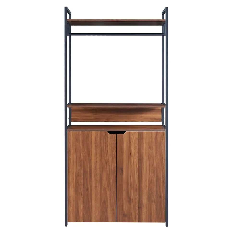 Ensemble de 2 portants à vêtements Larem armoire 2 tiroirs 6 compartiments noir effet noyer en.casa