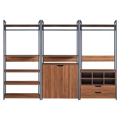 Ensemble de 3 portants à vêtements Larem armoire 2 tiroirs 6 compartiments noir effet noyer en.casa
