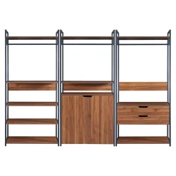 Ensemble de 3 portants à vêtements Larem armoire 2 tiroirs 9 étagères noir effet noyer en.casa