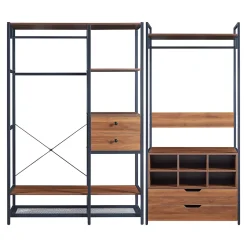 Ensemble de 2 portants à vêtements Larem 4 tiroirs 6 compartiments noir effet noyer en.casa