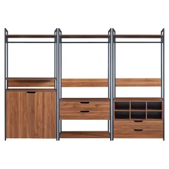 Ensemble de 3 portants à vêtements Larem armoire 4 tiroirs 6 compartiments noir effet noyer en.casa