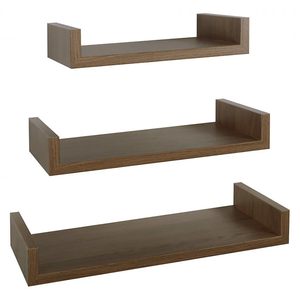 Ensemble de 3 étagères murales design en chêne tabac, dimensions : 60x8x23,7 cm, 50x8x23,7 cm et 40x8x23,7 cm - Maxi Magnet