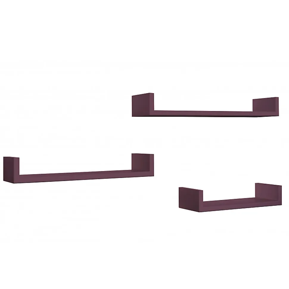 Ensemble de 3 étagères murales design, couleur aubergine, 60 x 8 cm x 15,5 cm, 50 x 8 cm x 15,5 cm et 40 x 8 cm x 15,5 cm