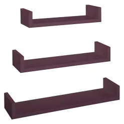 Ensemble de 3 étagères murales design, couleur aubergine, 60 x 8 cm x 15,5 cm, 50 x 8 cm x 15,5 cm et 40 x 8 cm x 15,5 cm