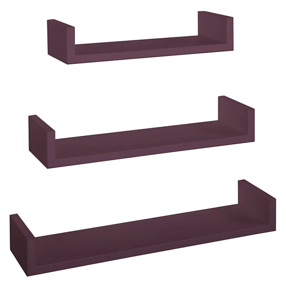 Ensemble de 3 étagères murales design, couleur aubergine, 60 x 8 cm x 15,5 cm, 50 x 8 cm x 15,5 cm et 40 x 8 cm x 15,5 cm