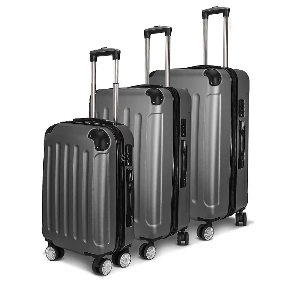 Ensemble De 3 Valises à 4 Roues, Serrure à Combinaison, Poignée Télescopique, Gris Foncé