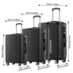Ensemble De 3 Valises De Voyage Légères Et Rigides, Avec Poignée Télescopique Et Cadenas, Noir