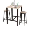Ensemble de bar carré et 2 tabourets collection DARYL Structure en métal noir et plateau en MDF couleur bois