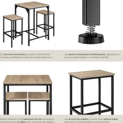 Ensemble de bar En 3 parties Style industriel Table avec 2 tabourets