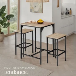 Ensemble de bar En 3 parties Style industriel Table avec 2 tabourets