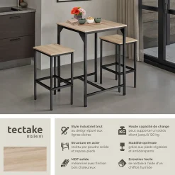 Ensemble de bar En 3 parties Style industriel Table avec 2 tabourets