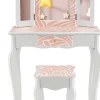 Ensemble de Coiffeuse et Tabouret pour Enfants Miroir Rabattable Tiroir Unique