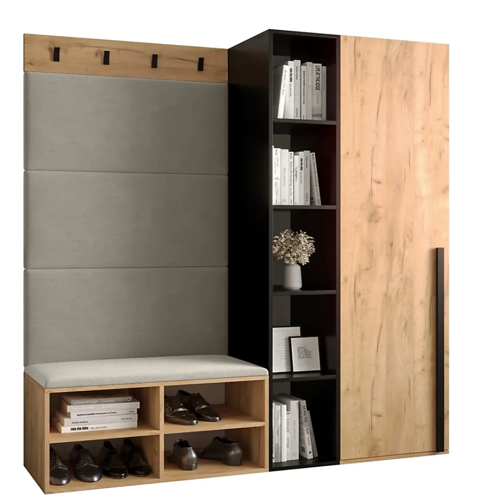 Ensemble de garde-robe Miro 1 184x164x42 (Chêne artisanal + Manila 02)