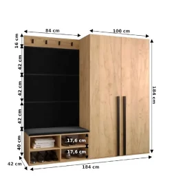 Ensemble de garde-robe Miro 5 184x184x42 (Blanc + Manila 16)